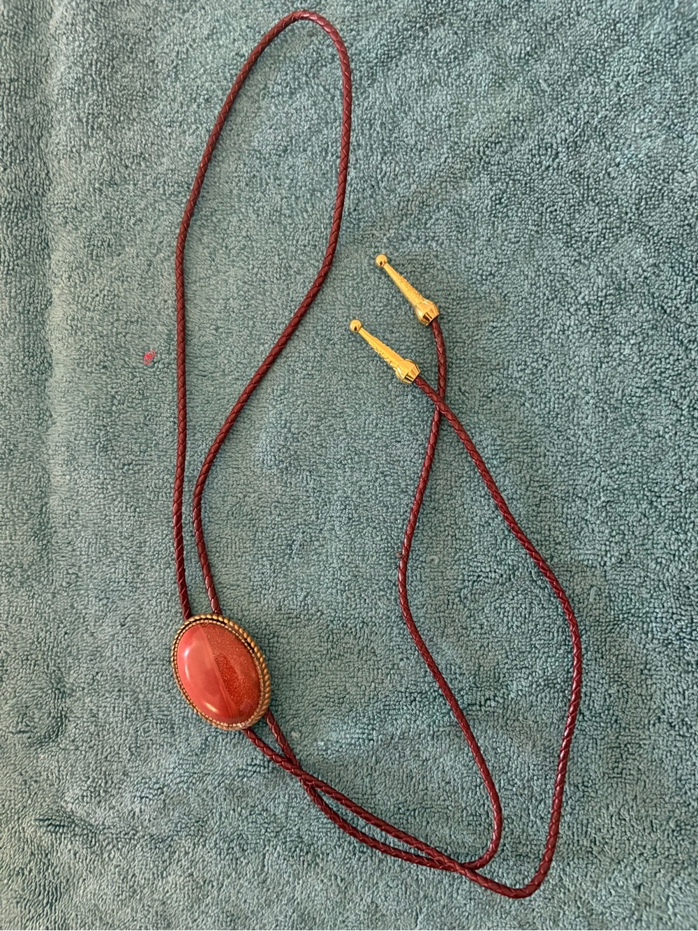 Men's Burgundy Bolo Tie with Red Stone Accent